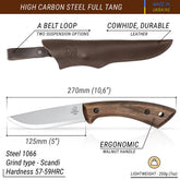 BeaverCraft Dune Bushcraftkniv m/Slire - mål og detaljer
