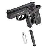 Borner C11 CO2 luftpistol 4.5mm BB, med skaftplate skjøvet tilbake, CO2-patron og magasin