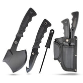 Snake Eye Tactical 3-delt jakt og campingset med bukåpnerkniv, øks og slipestav