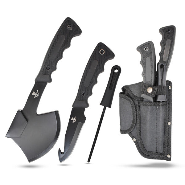 Snake Eye Tactical 3-delt jakt og campingset med bukåpnerkniv, øks og slipestav