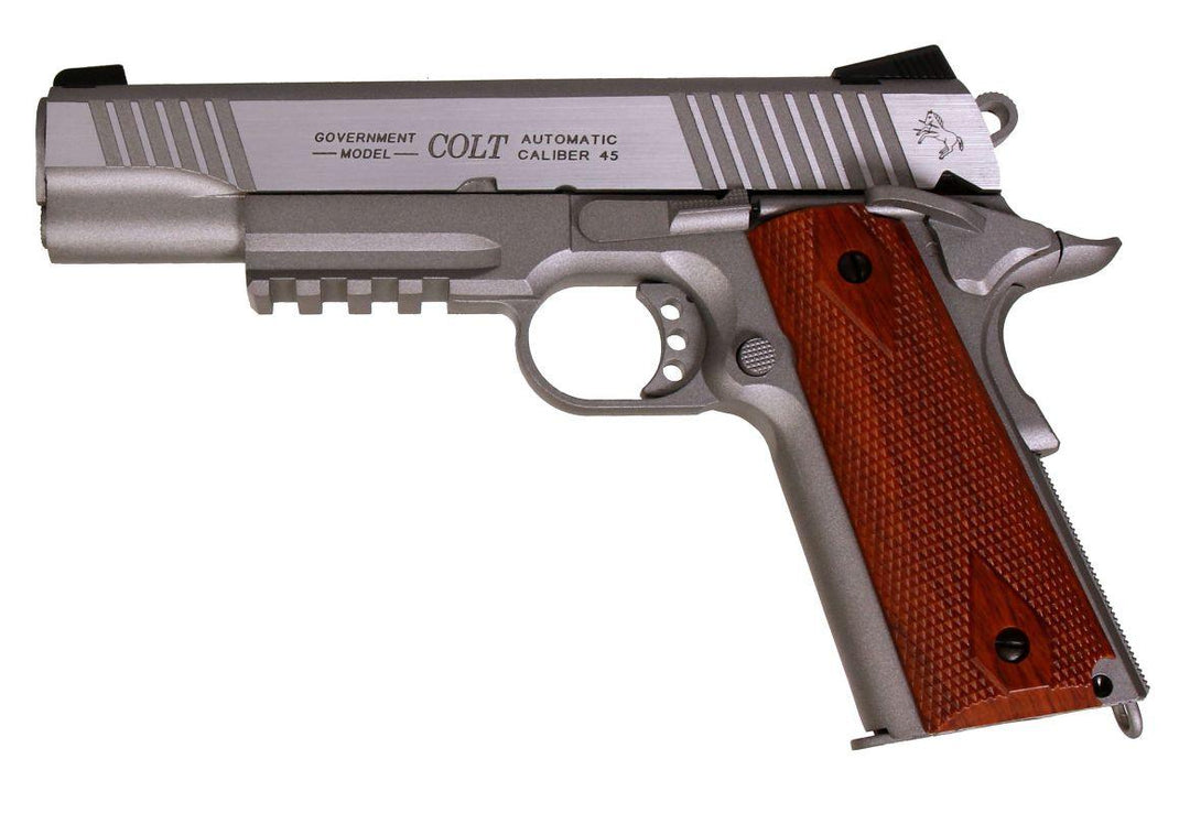 Colt 1911 Rail - Co2 drevet Softgun med Blowback - Sølv - Game-On.no