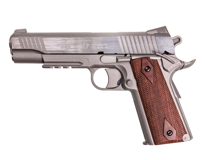 Colt 1911 Rail - Co2 drevet Softgun uten Blowback - Sølv - Game-On.no