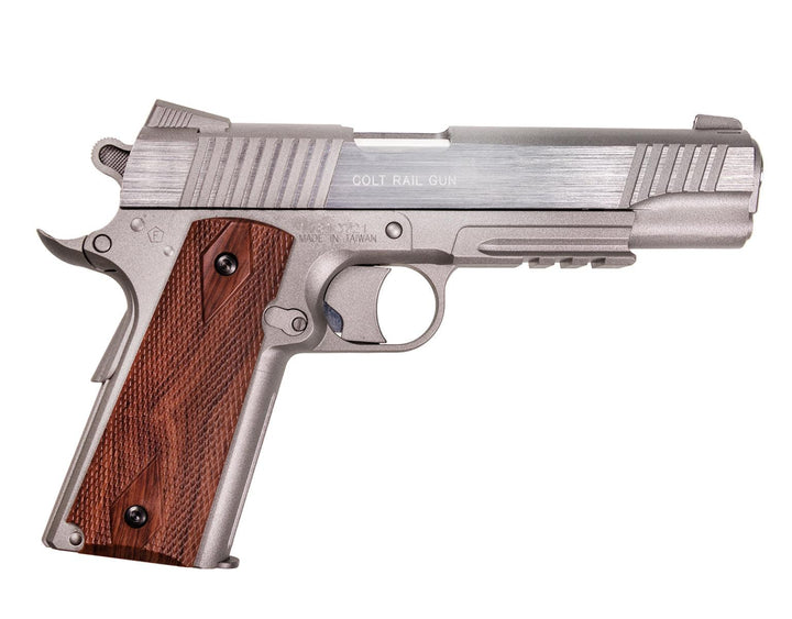 Colt 1911 Rail - Co2 drevet Softgun uten Blowback - Sølv - Game-On.no