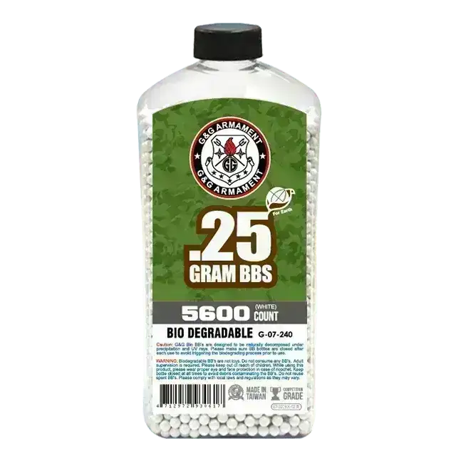 G&G BIO Softgunkuler 0.25g Hvite - 5600stk (Flaske) - Game-On.no