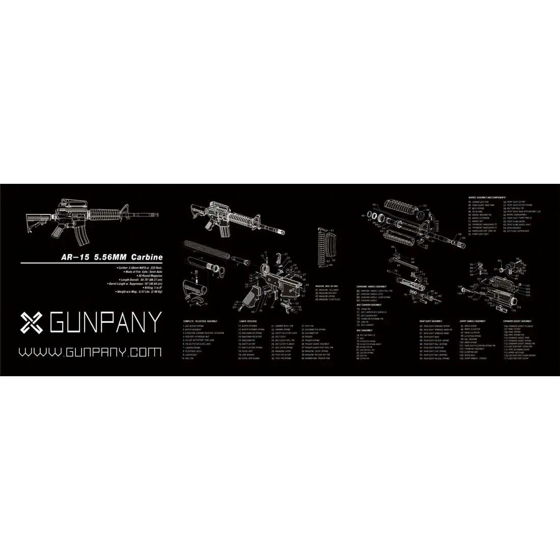 Gunpany - AR15 Diagram Rensematte - Game-On.no