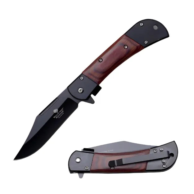 Håndlaget svart foldekniv med treskjefte - Game-On.no