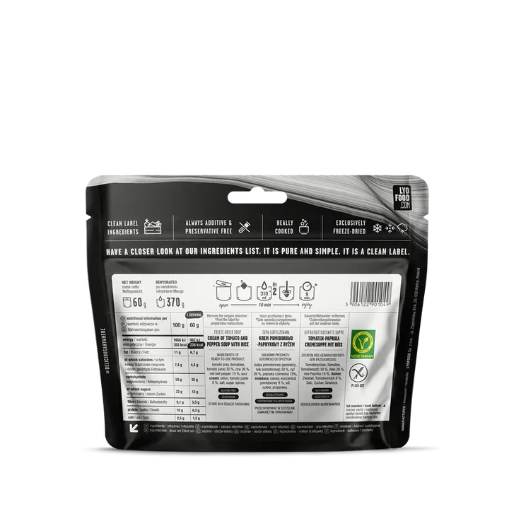 LYOFOOD Creamy Tomato & Pepper Soup – Glutenfri kremet tomatsuppe for tur - Game-On.no