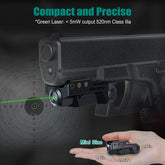 Micro Grønn Laser til Våpen - 21mm Rail - Oppladbar - Game-On.no