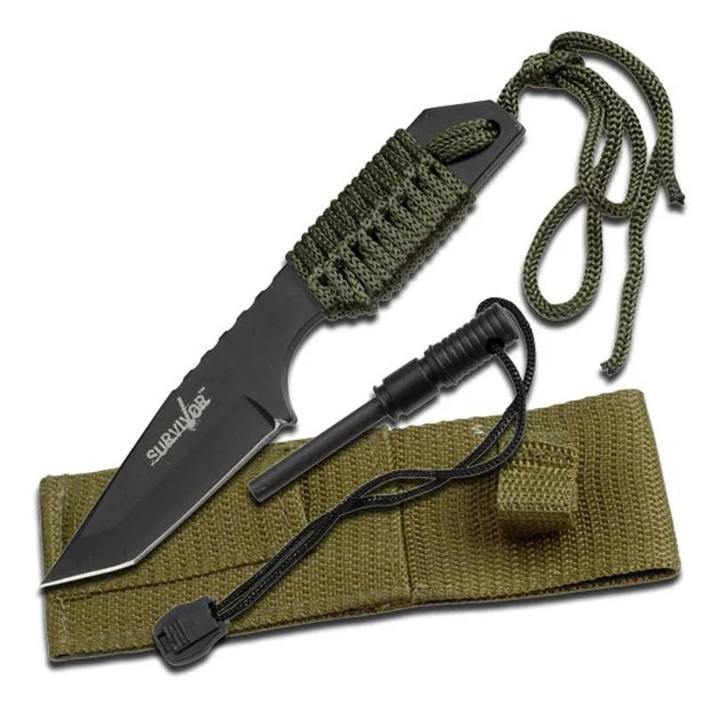 Survivor Outdoor Kniv med Firestarter - Sort