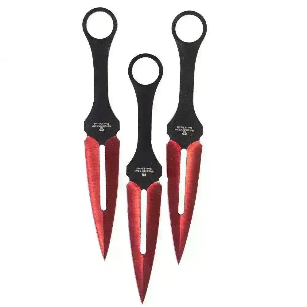 Perfect Point - Taktiske Røde Kastekniver 9 med Slire - 3stk - Game-On.no