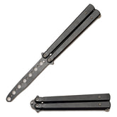 Snake Eye Tactical balisong treningskniv sort, hvit bakgrunn