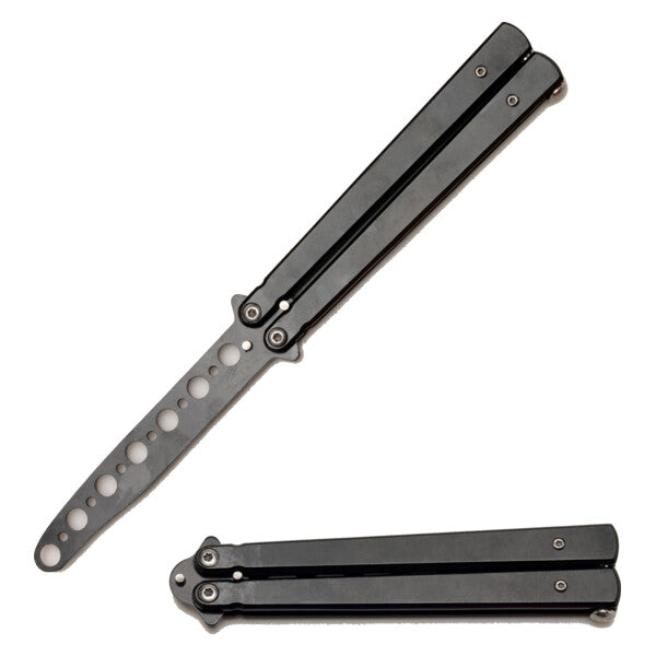 Snake Eye Tactical balisong treningskniv sort, hvit bakgrunn