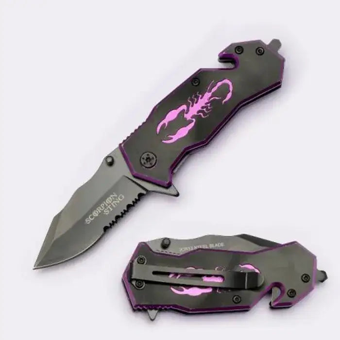 SE – Scorpion Sting Rescue Foldekniv med Serratert Blad, Beltekutter og Glassknuser - Game-On.no