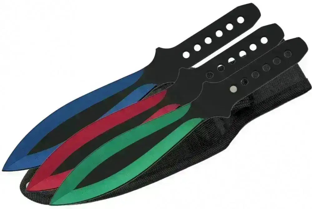 SE - Store Kastekniver Rød/Grønn/Blå - 3stk med Slire - Game-On.no