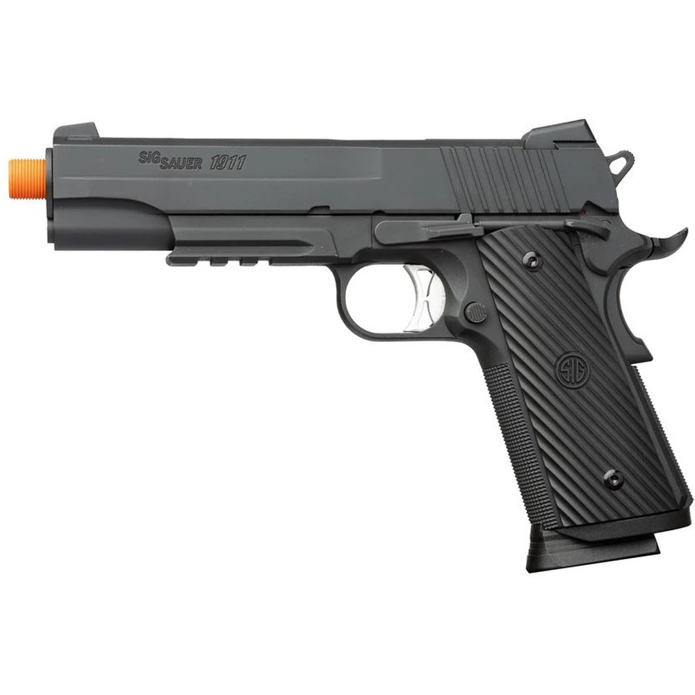 Sig Sauer ProForce 1911 Tacops CO2 softgun pistol med svart grep og oransje tupp