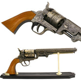 Western Navy Revolver replika antikk messing med displaystativ