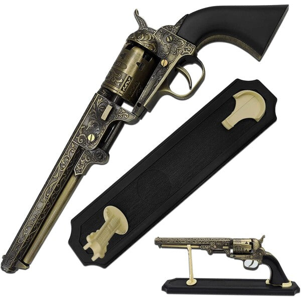Western Navy Revolver replika sort med displaystativ