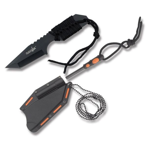 Survivor Neck-Knife med Firestarter - Sort - Game-On.no