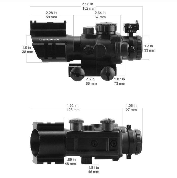 Vector Optics - C1 ACOG Sikte - 4x32mm Rødpunkt med 21mm Feste - Game-On.no