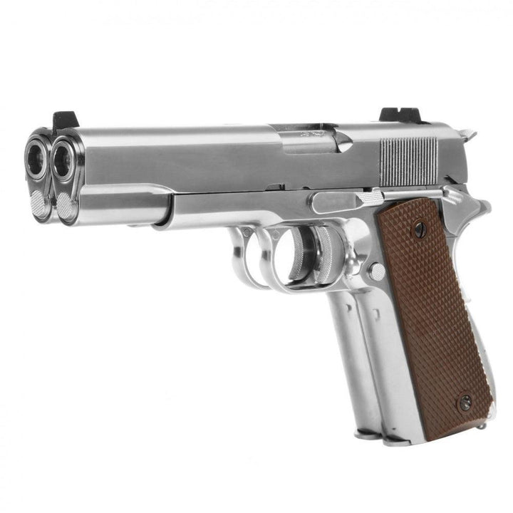 WE - 1911 Double Barrel Gassdrevet Softgunpistol - Sølv - Game-On.no