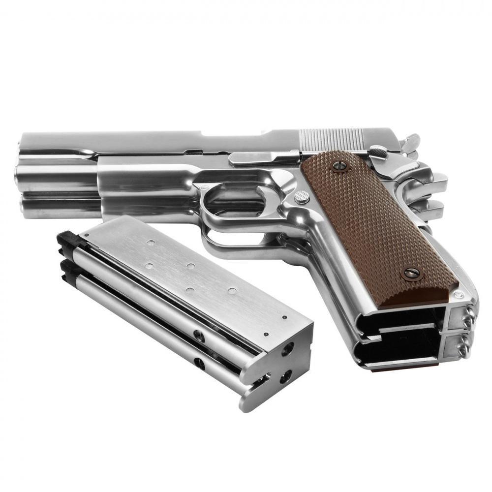 WE - 1911 Double Barrel Gassdrevet Softgunpistol - Sølv - Game-On.no