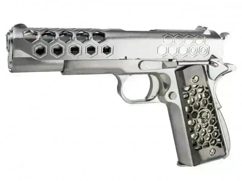 WE - 1911 Hex Style Silver - Gass Softgun med Blowback - Game-On.no