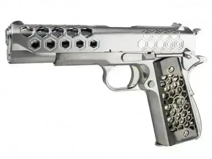 WE - 1911 Hex Style Silver - Gass Softgun med Blowback - Game-On.no