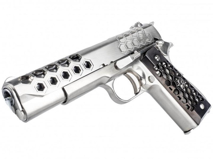 WE - 1911 Hex Style Silver - Gass Softgun med Blowback - Game-On.no