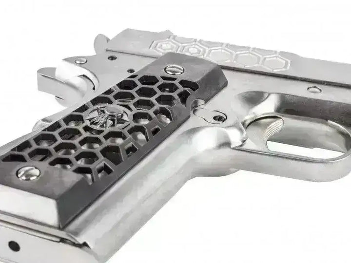 WE - 1911 Hex Style Silver - Gass Softgun med Blowback - Game-On.no
