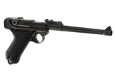 WE Luger P08 8 tommer gassdrevet softgun - sort