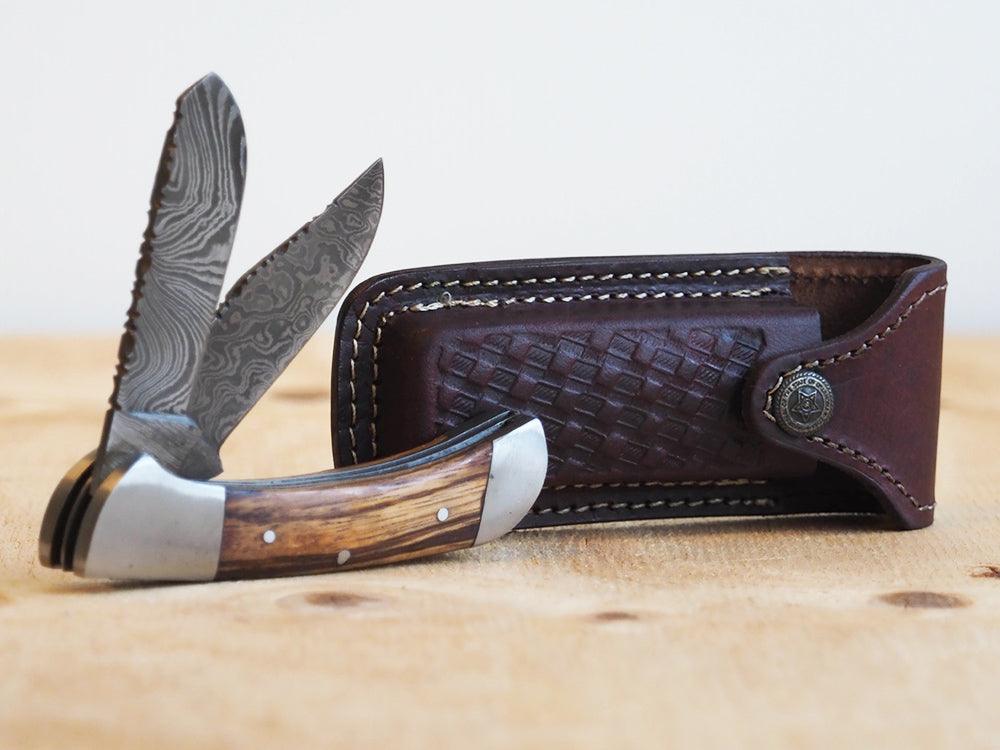 Wild Turkey - Håndlaget Damascus Dobbel Foldekniv - Game-On.no