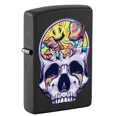 Zippo - Blacklight Skull Design - Matt Svart Lighter - Game-On.no