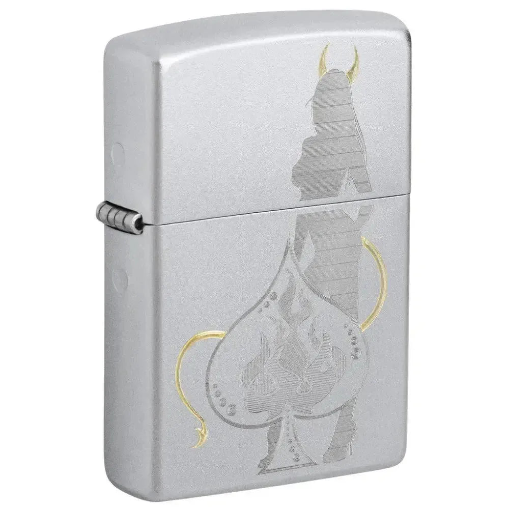 Zippo - Devilish Ace Design - Satin Chrome - Game-On.no