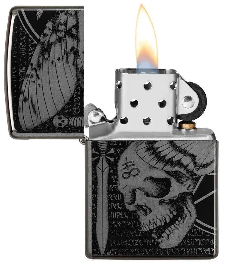 Zippo - Hawkmoth High Polish Black - Lighter - Game-On.no