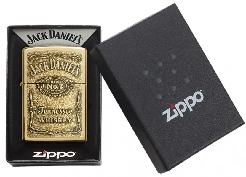 Zippo - Jack Daniels Logo - Messingfarget Lighter - Game-On.no