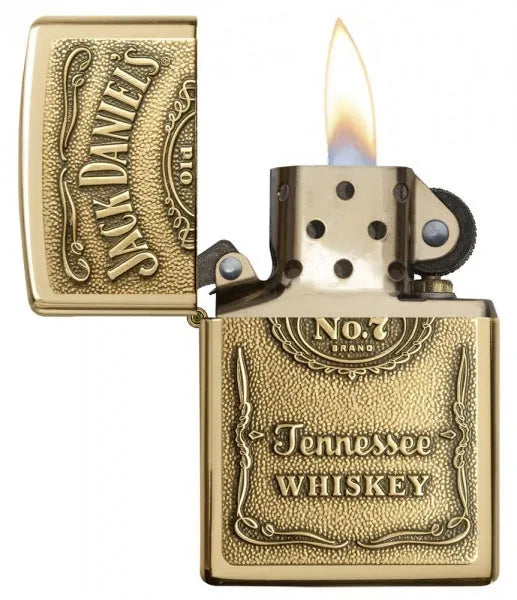 Zippo - Jack Daniels Logo - Messingfarget Lighter - Game-On.no