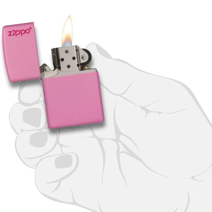 Zippo - Klassisk Matt Rosa med Logo - Game-On.no