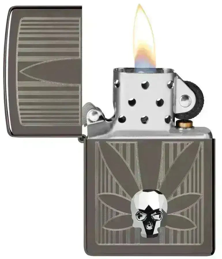 Zippo Lighter - Cannabis og 3D Hodeskalle - Game-On.no