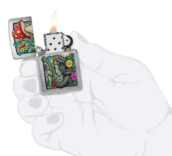 Zippo Lighter - Freaky Nature Design - Brushed Chrome - Game-On.no
