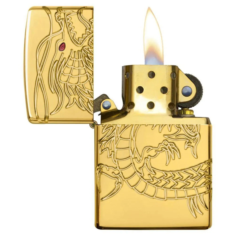 Zippo - Red Eyed Dragon - 360 Degree Gold-Plate Limited - Lighte - Game-On.no