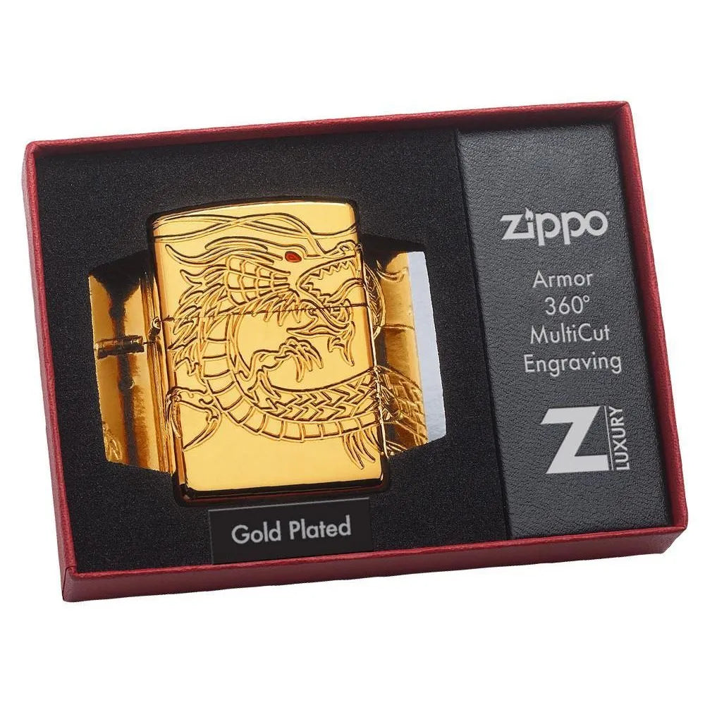 Zippo - Red Eyed Dragon - 360 Degree Gold-Plate Limited - Lighte - Game-On.no