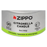 Zippo Citronella lys med mynte og sitrongress, nærbilde av etiketten